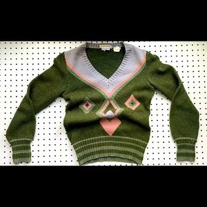 Vintage Italian wool sweater Neiman Marcus argyle green and pink sweater medium